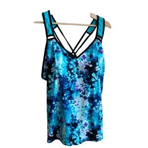 ZeroXposur Floral Strappy Tankini Top 3X Blue Women Plus Size Nylon Spandex